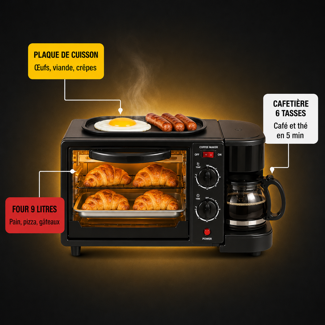 Contenu du carton de la machine à petit-déjeuner 3 en 1