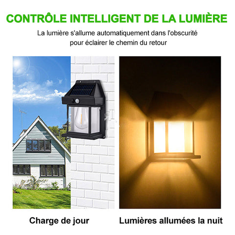 Applique solaire fixée sur un mur extérieur