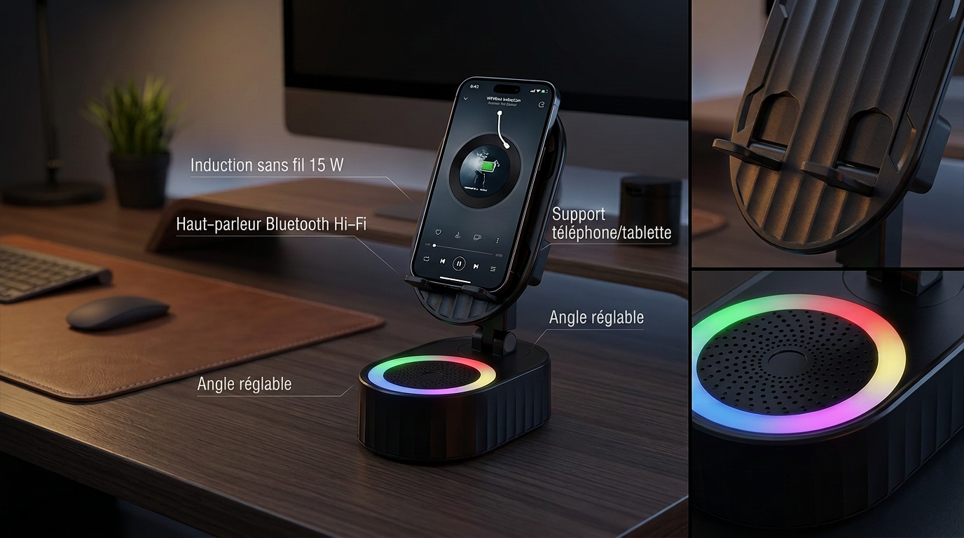 Enceinte Support Téléphone Intelligent à Capteur Magique & Lumières RGB 6