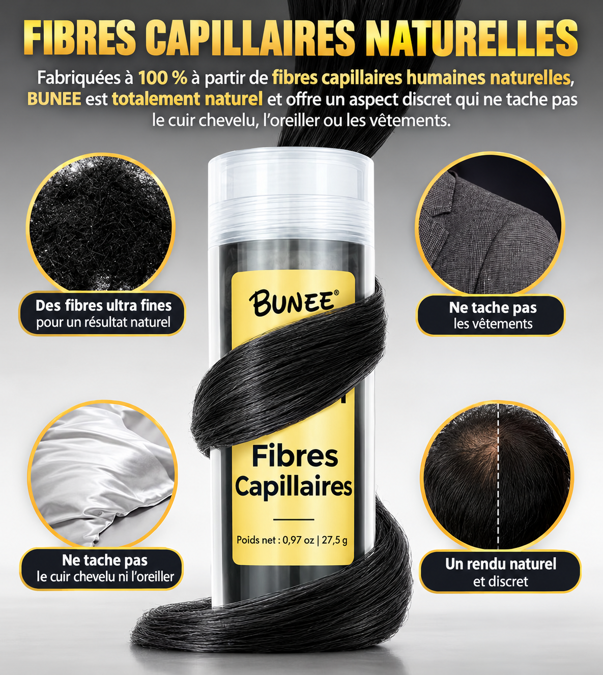 Kit De Fibres Capillaires BUNEE - Cachez votre Calvitie et Ayez des cheveux denses en 30 secondes 2