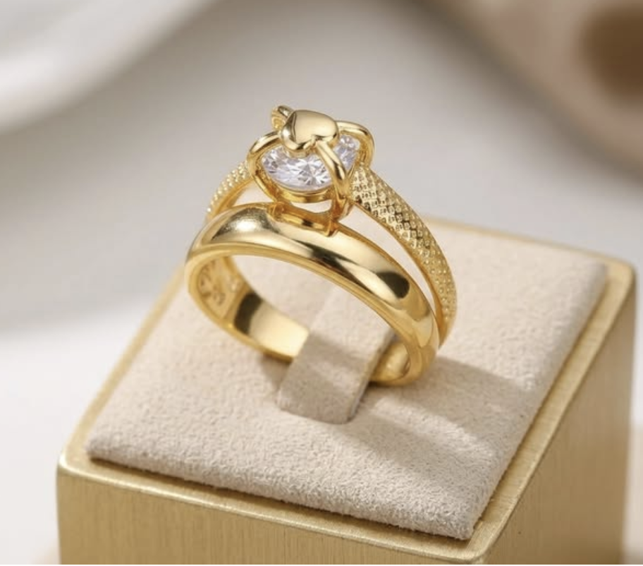 Bague Dorée Double Anneau Cristal