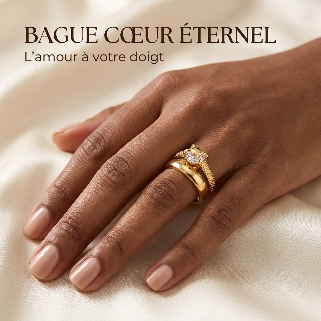 Bague Cœur Éternel – Double anneau doré et cristal