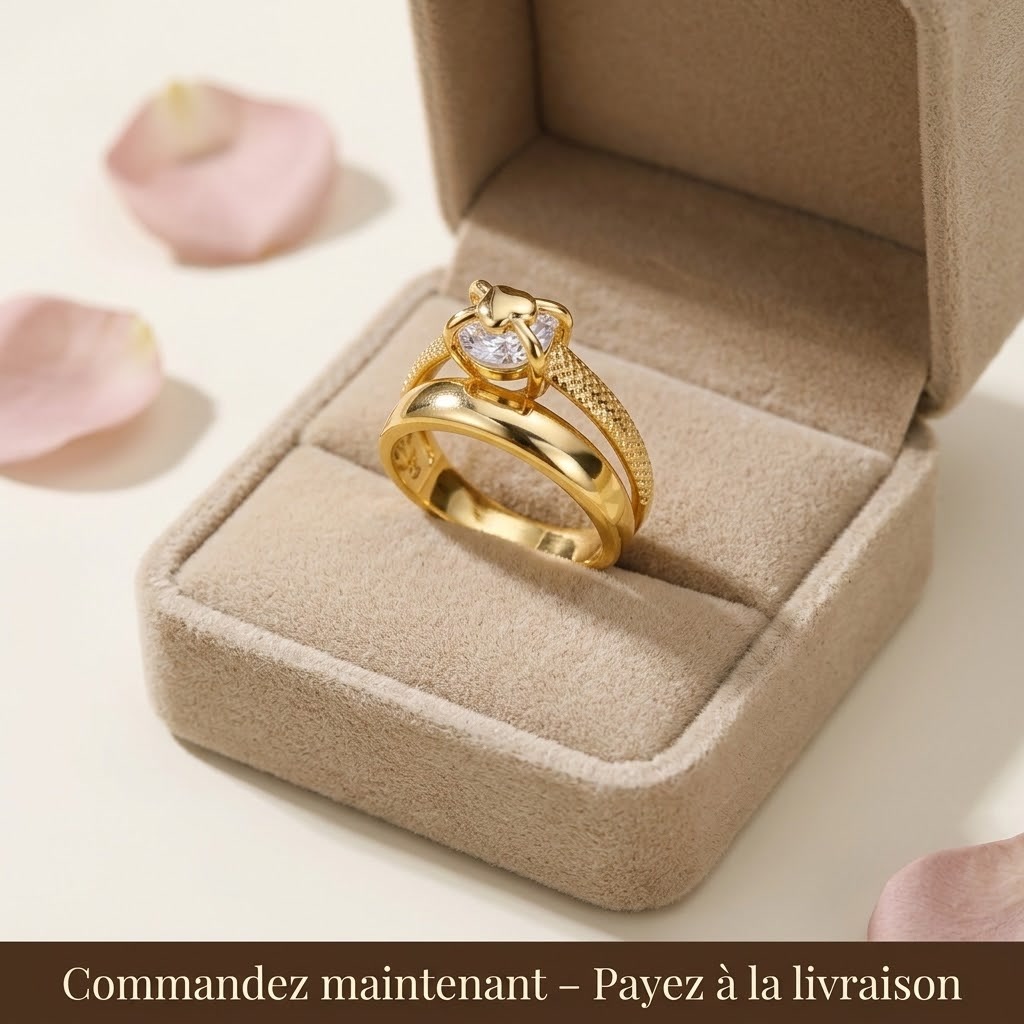Bague Cœur Éternel – Double anneau doré et cristal 6