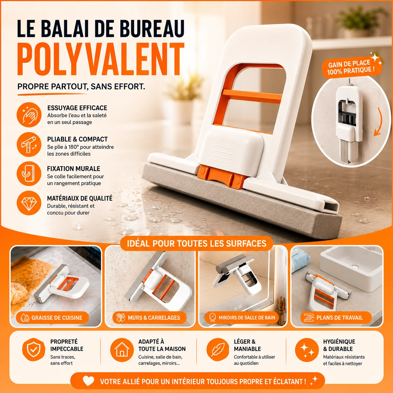 Mini Balai Serpillère Auto-Essorant SwiftClean™ — Nettoyage Express Multifonction